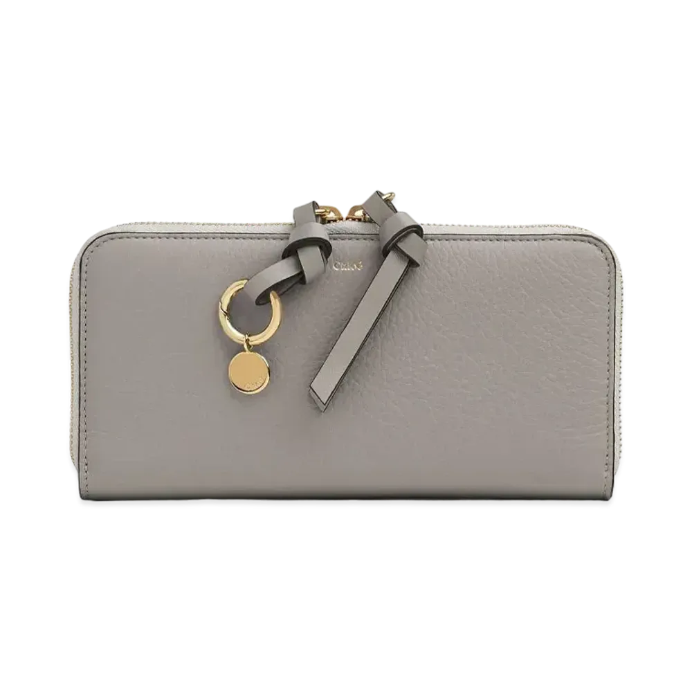 Chloe Alphabet Long Zip Wallet In Grained & Smooth Calfskin "Cashmere Grey"