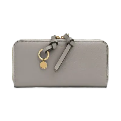 Chloe Alphabet Long Zip Wallet In Grained & Smooth Calfskin "Cashmere Grey"