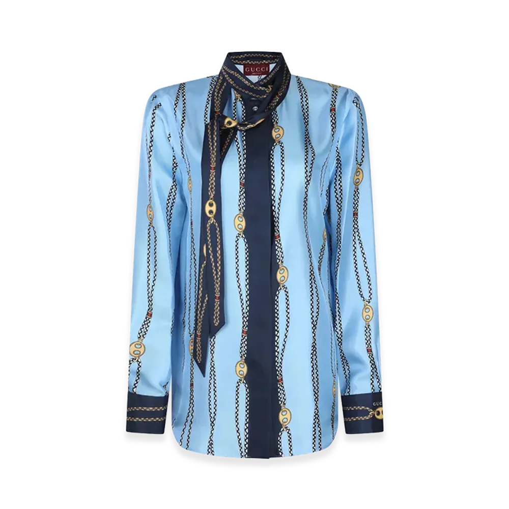 GUCCI Women's Lavalliere Collar Shirt "Light Blue"
