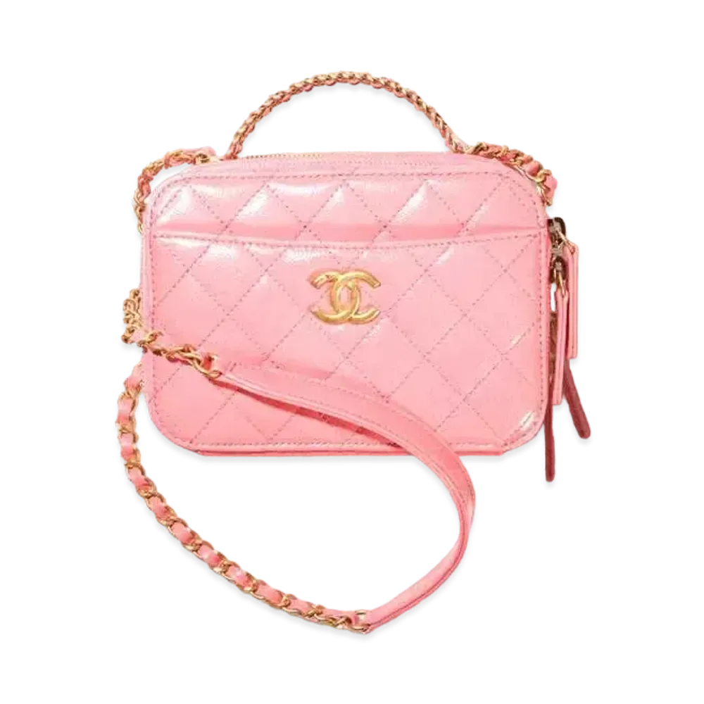 CHANEL Small Vanity Case Grain Shiny Calfskin "Coral Pink"