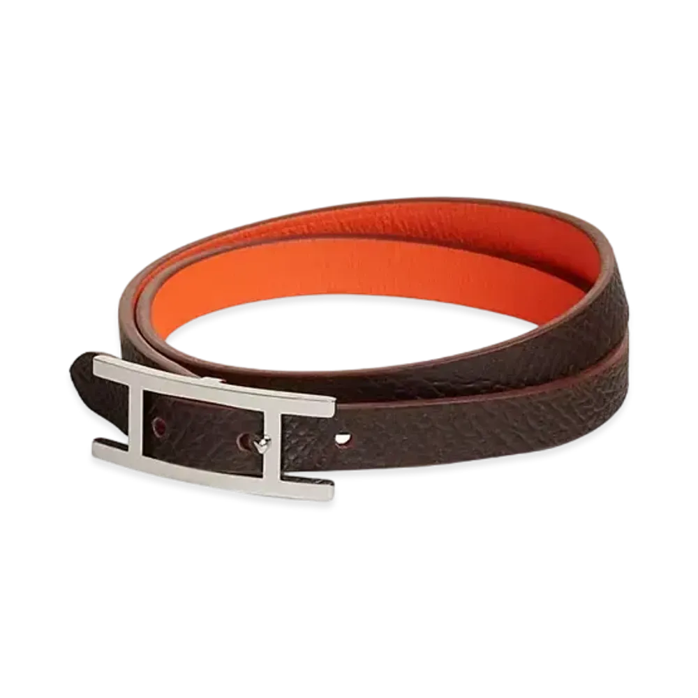 Hermes Behapi Double Tour Bracelet Swift Epsom "Ebene/Orange Minium/Palladium"