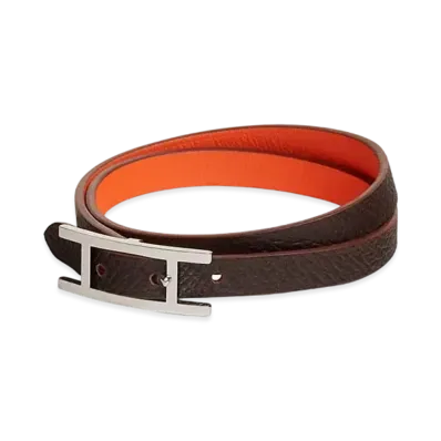 Hermes Behapi Double Tour Bracelet Swift Epsom "Ebene/Orange Minium/Palladium"