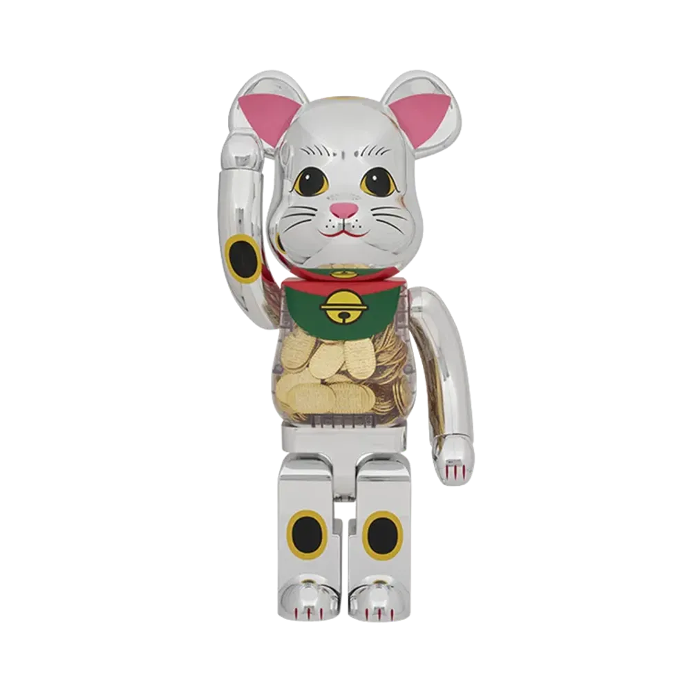 MEDICOM TOY "BEARBRICK" Maneki-Neko (Beckoning Cat) Gold Coin, 10 Million Ryo, Silver Plated, 1000%