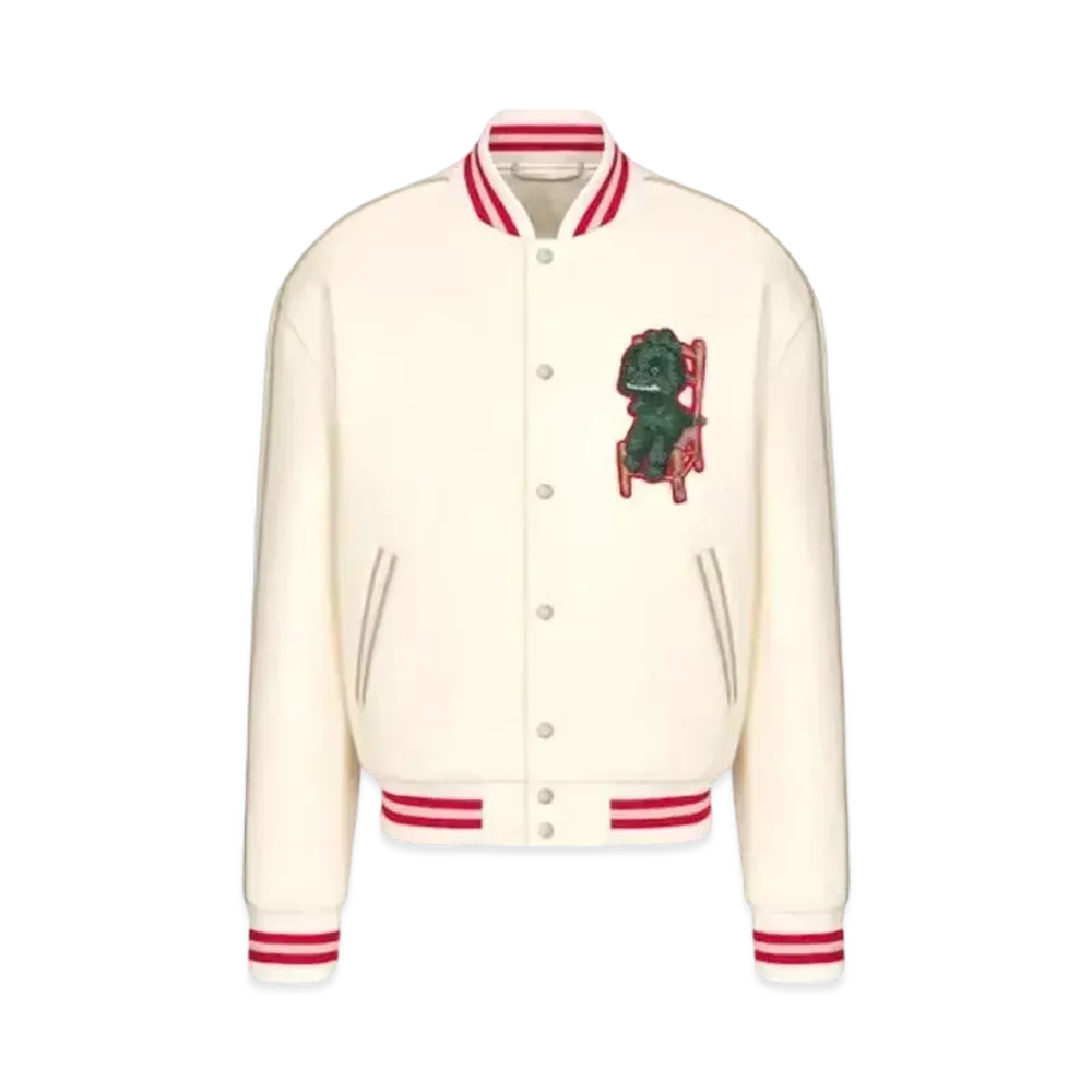 Dior & Otani Workshop Varsity Blouson Felted Wool Blend Jersey "Ecru"