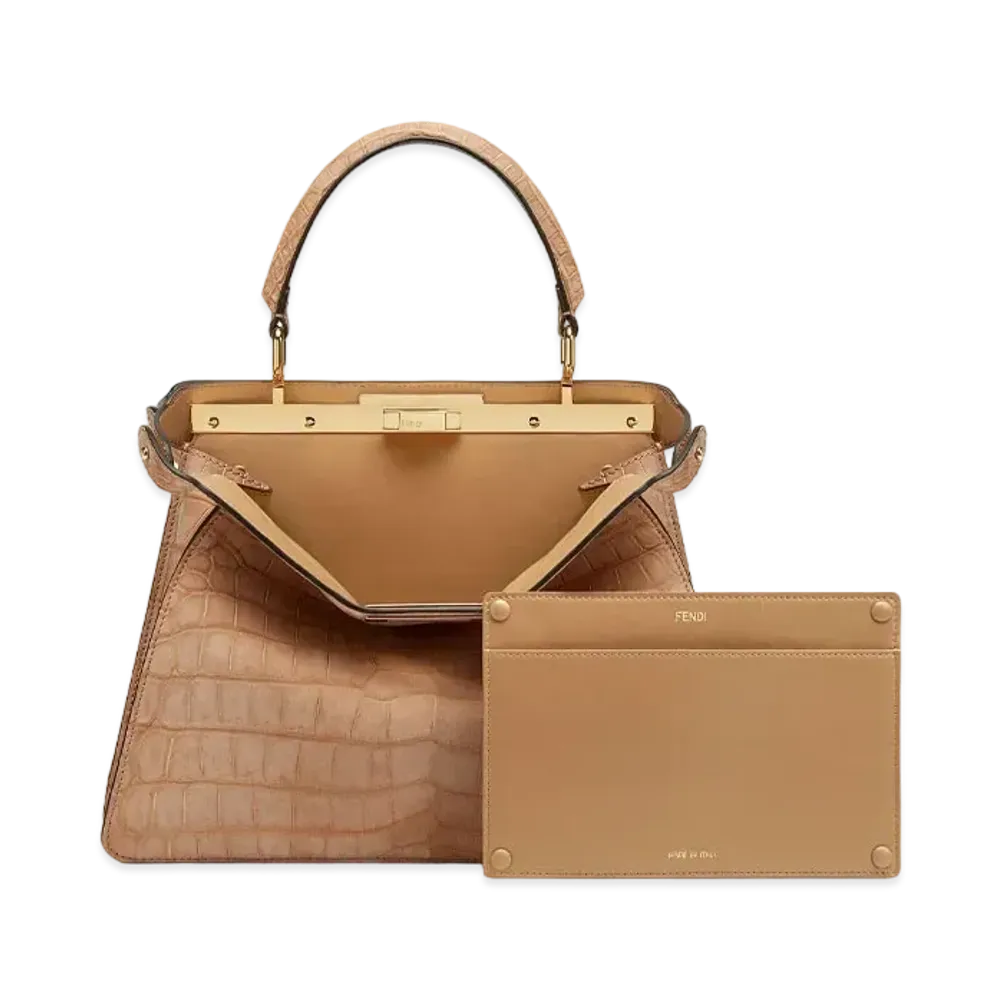 FENDI Peekaboo I See U Midiam Leather / Crocodile Leather Bag "Brown"