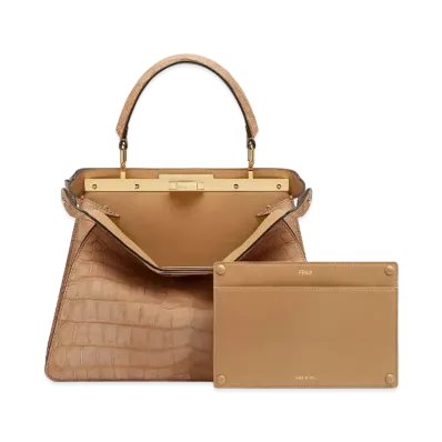 FENDI Peekaboo I See U Midiam Leather / Crocodile Leather Bag "Brown"