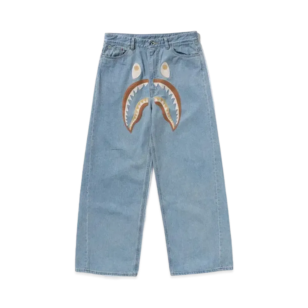 A BATHING APE Shark Embroidery Baggy Denim Pants #2 "Lightindi"