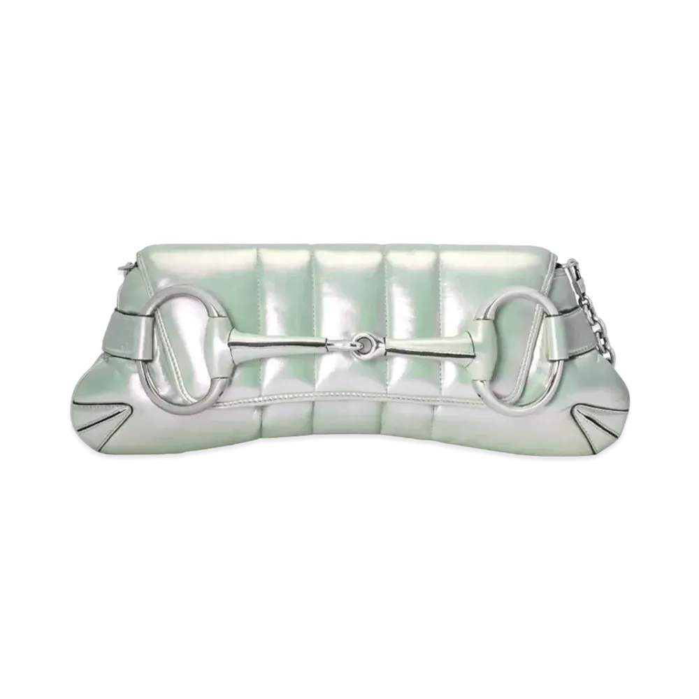 GUCCI Horsebit Chain Medium Shoulder Bag "Green Iridescent"