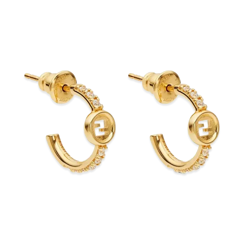FENDI Women's Everround Metal And Crystal Earrings "Gold"