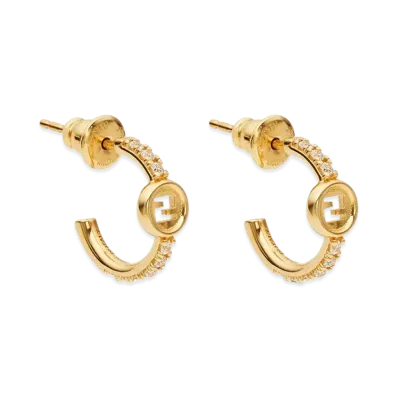 FENDI Women's Everround Metal And Crystal Earrings "Gold"