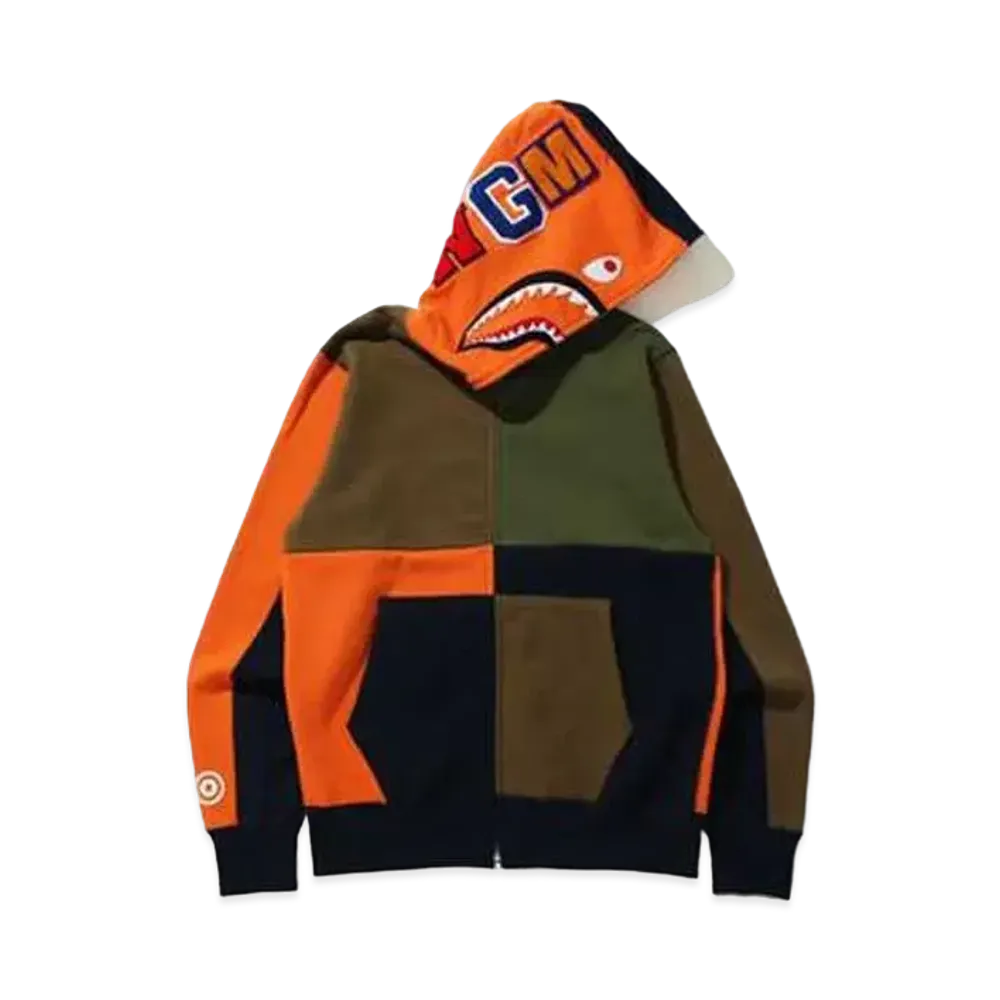 A BATHING APE MULTI COLOR PATCHWORK SHARK FULL ZIP HOODIE "Multi"