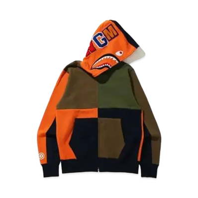 A BATHING APE MULTI COLOR PATCHWORK SHARK FULL ZIP HOODIE "Multi"