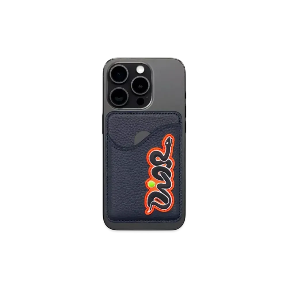 Dior x KAWS Saddle Magnetic Card Holder Grained Calfskin "Navy Blue/Vermilion Red"
