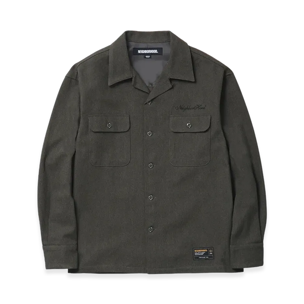 NEIGHBORHOOD Herringbone Open Collar Shirt LS "Olive Drab"