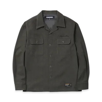 NEIGHBORHOOD Herringbone Open Collar Shirt LS "Olive Drab"