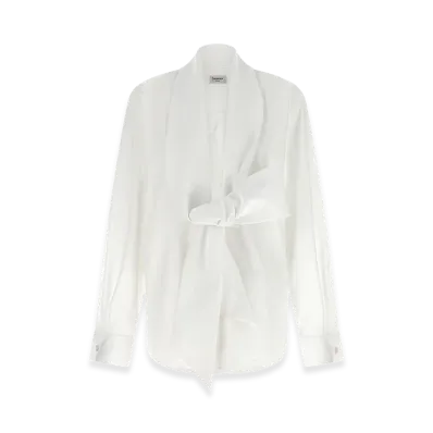 Saint Laurent Women's Cotton Poplin Shirt With Lavalliere Collar "White"