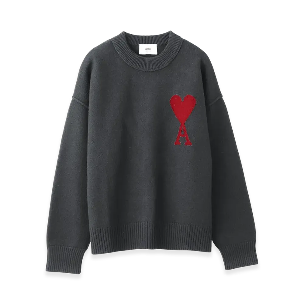 AMI PARIS De Coeur Sweater "Heathergrey/Red"