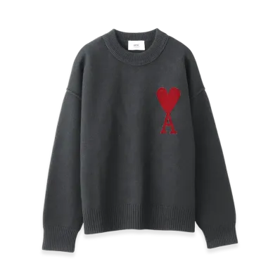 AMI PARIS De Coeur Sweater "Heathergrey/Red"