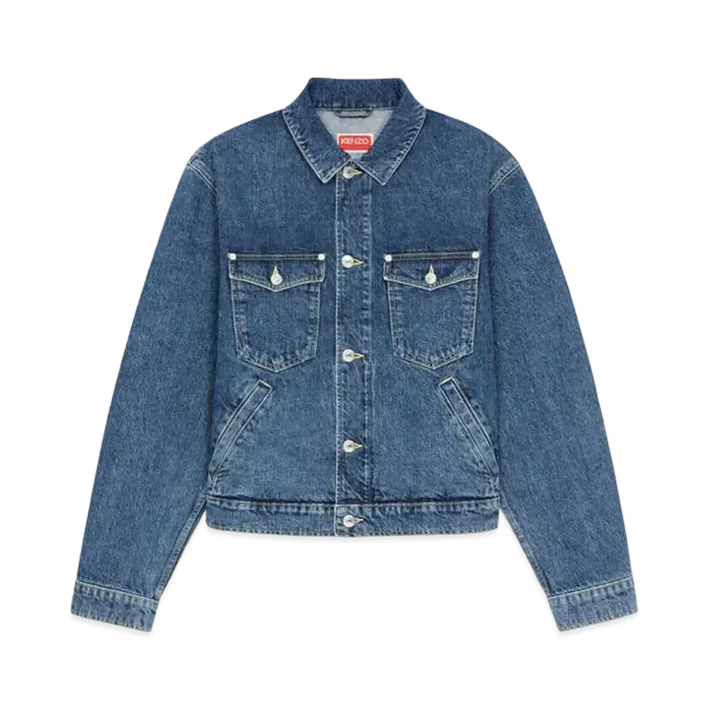 KENZO 'BOKE FLOWER' EMBROIDERY DENIM TRACKER JACKET MENS "Navy Blue"