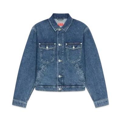 KENZO 'BOKE FLOWER' EMBROIDERY DENIM TRACKER JACKET MENS "Navy Blue"