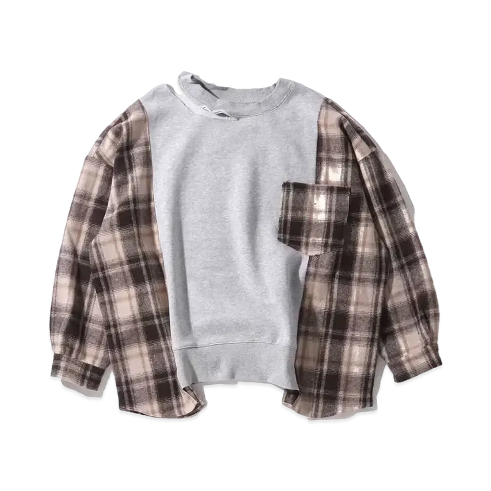 atmos pink Sode Check Distressed Neck Tops TX "Gray"