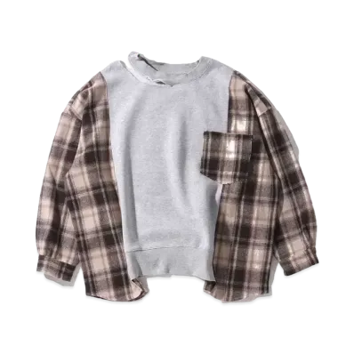 atmos pink Sode Check Distressed Neck Tops TX "Gray"