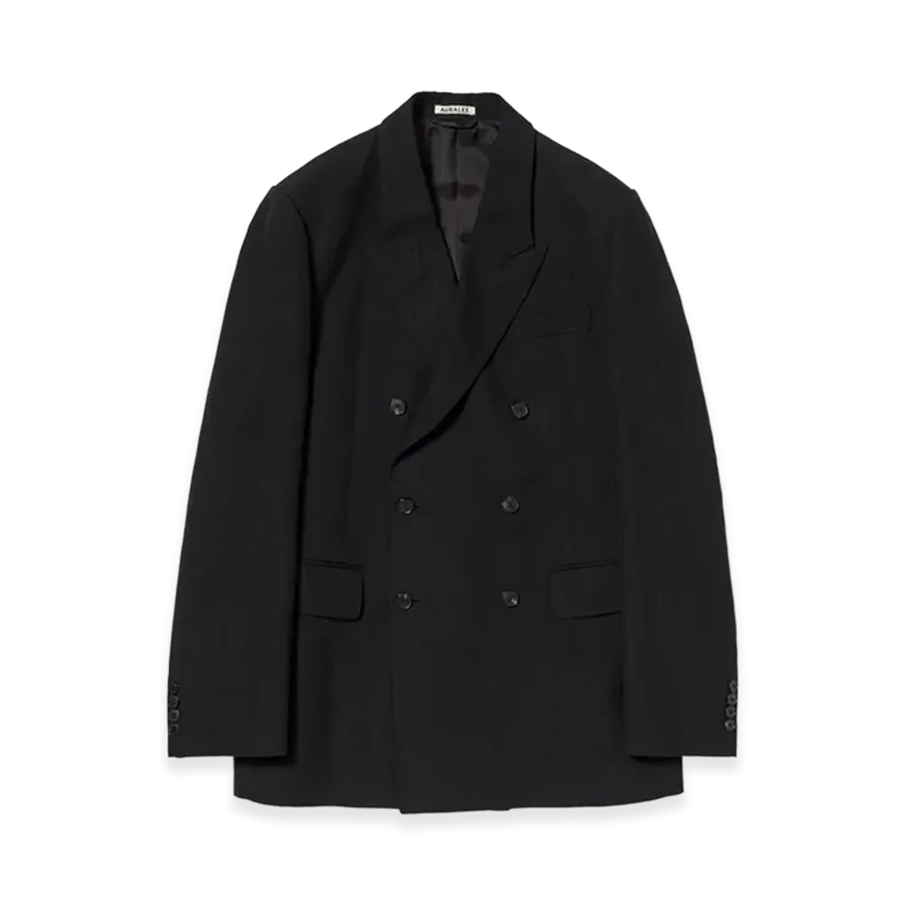 AURALEE Wool Cotton Linen OX Double-Breasted Jacket "Black"
