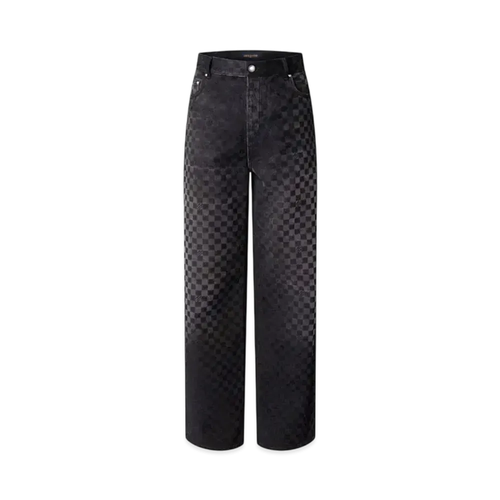 Louis Vuitton Flocked Damier Denim Wide Leg-Pants "Noir"