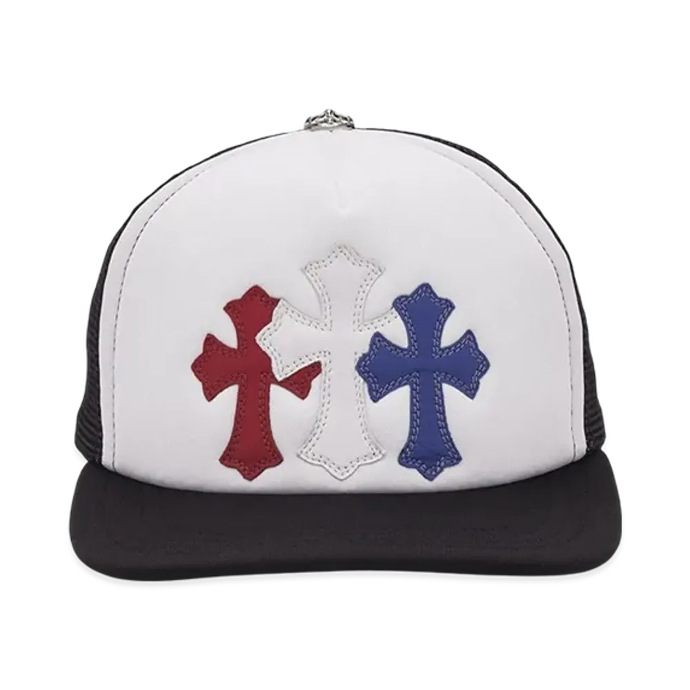 Chrome Hearts 3 Cross Patches Trucker Cap "Black/White/Red/Blue"