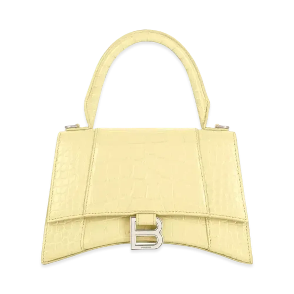 BALENCIAGA Hourglass Small Handbag Crocodile Embossed "Yellow"