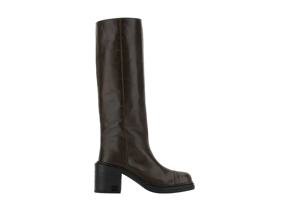 MIU MIU Women's Chocolate Leather Boots "Brown"
