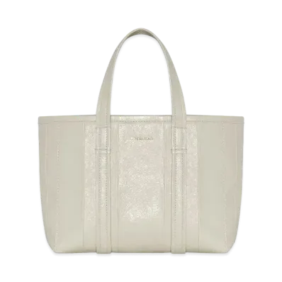 BALENCIAGA Barbes Small East-west Shopper Bag In Striped Patchwork Arena Lambskin "White"