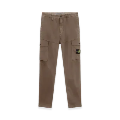 Stone Island 33908 Organic Cotton Satin Stretch Cargo Pants with Pockets - 24FW "Walnut Brown"