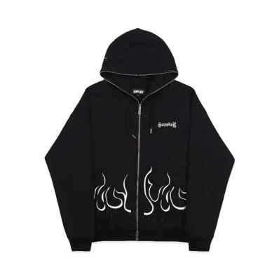 SUPPLIER Fire Pattern Rhinestone Zip Hoodie "Black"