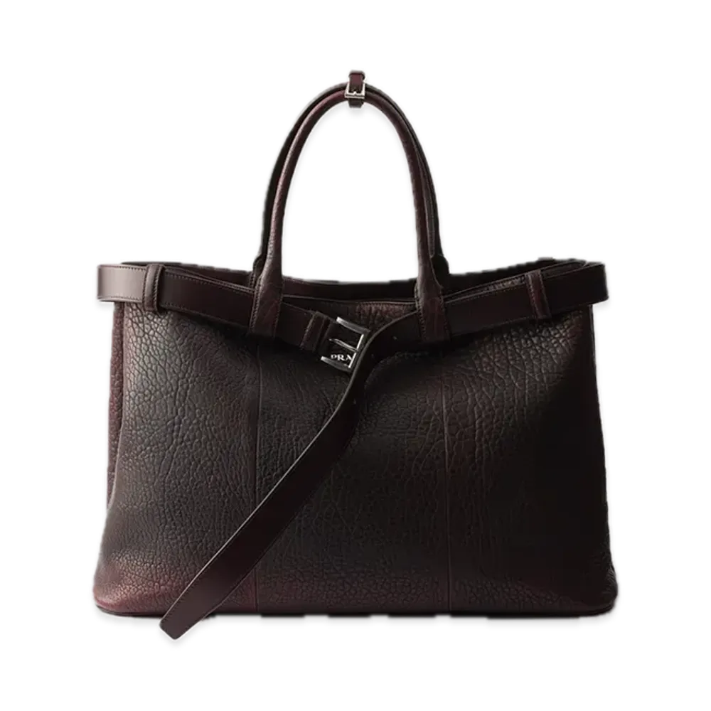 PRADA Buckle Nappa Leather Bag "Dark Red Brown"