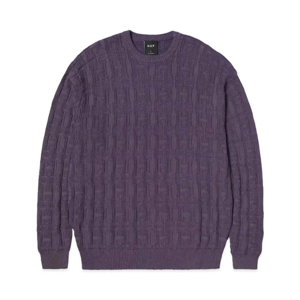 HUF Fall 24 Interlaced Jacquard Overdyed Crew "Raisin"