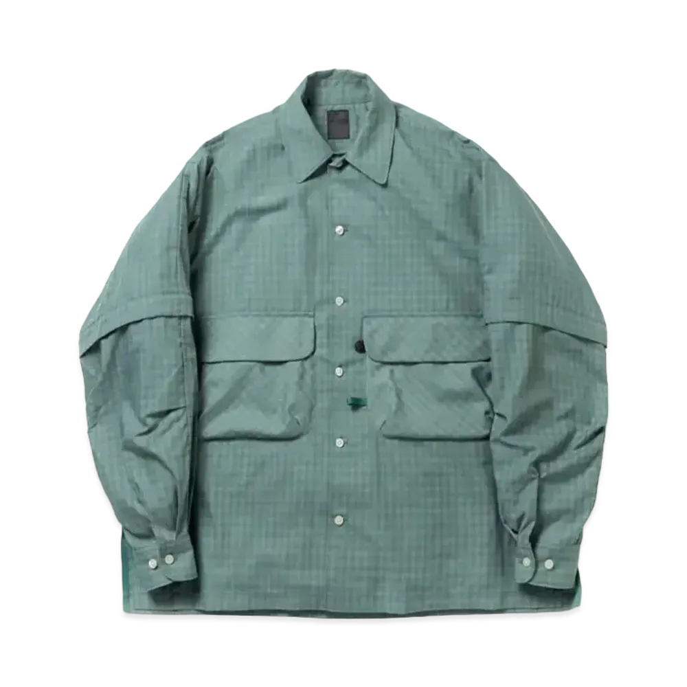 DAIWA PIER39 Tech Sports Open Collar Shirts L/S Mini Plaids "Dark Green Check"