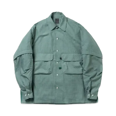 DAIWA PIER39 Tech Sports Open Collar Shirts L/S Mini Plaids "Dark Green Check"