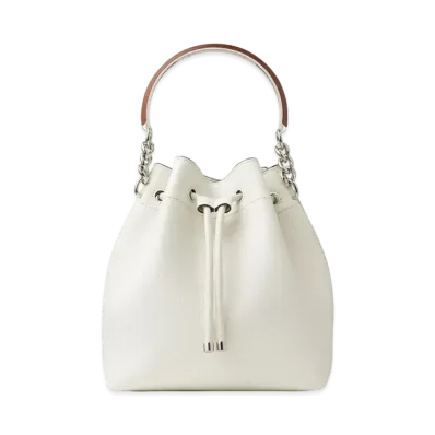 Jimmy Choo Bon Bon Bucket Grainy Calf Bag With Wooden Handle "Latte/Roccia"