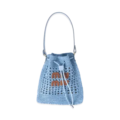 MIUMIU Woven Fabric Mini-Bag "Light Blue/Cognac"