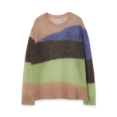 YOKE Kid Mohair Wool Nylon Intarsia Sheer Sweater "Pink"