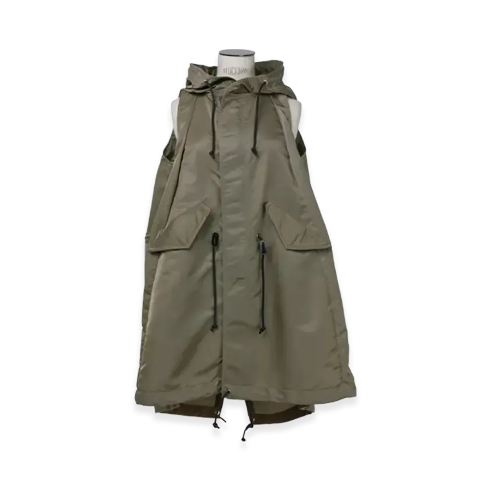 sacai Nylon Twill Hoodie Vest "Taupe"