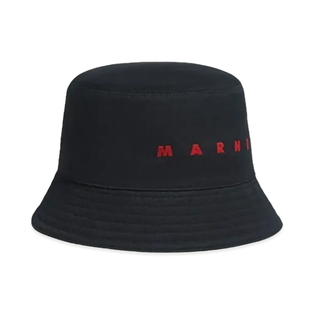 Marni Bio Gabardine Bucket Hat with Embroidered Logo "Black"