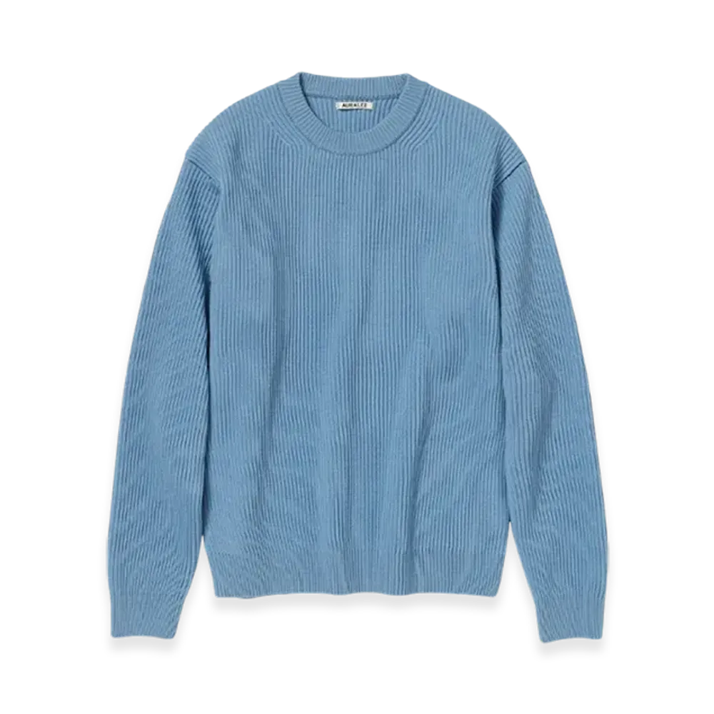 AURALEE French Merino Rib Knit P/O "Light Blue"