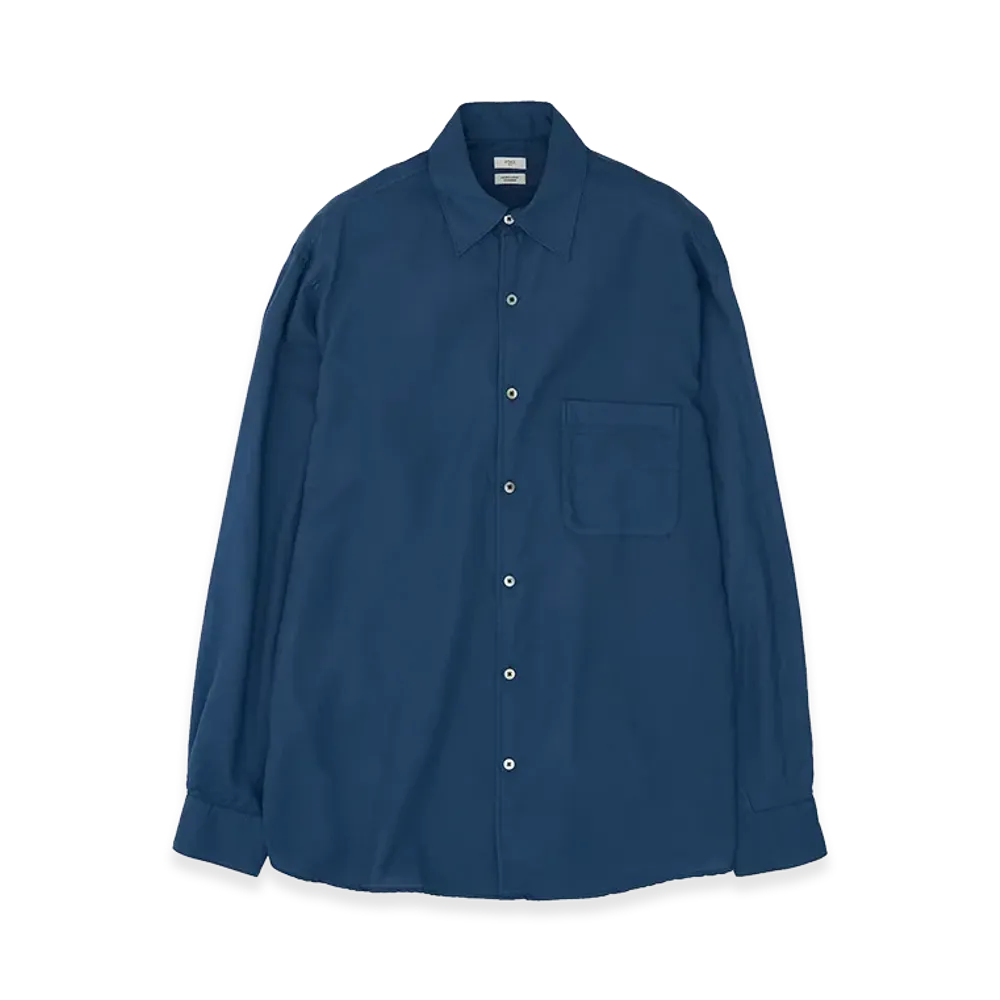 YOKE Cotton Silk Twill Garment-dyed Loosed Shirt "Blue"