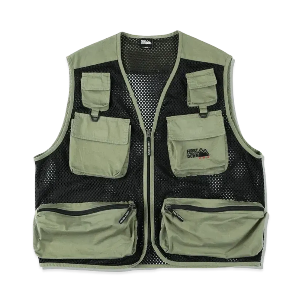 FIRST DOWN WASHED MESH VEST "Olive"