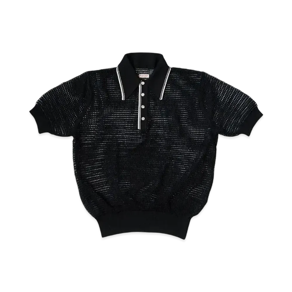KAPITAL 12G Mesh Knit Carol Polo "Black"