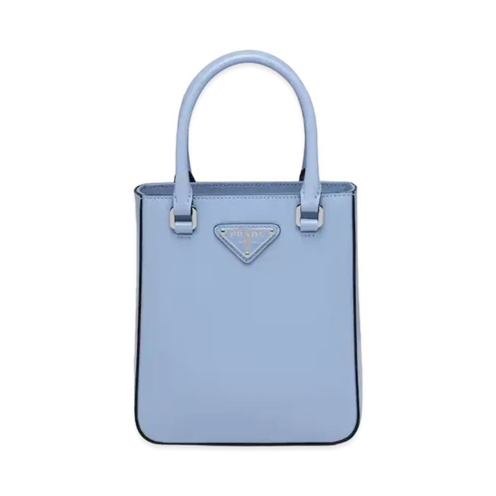 PRADA Small Brushed Leather Tote "Light Blue"