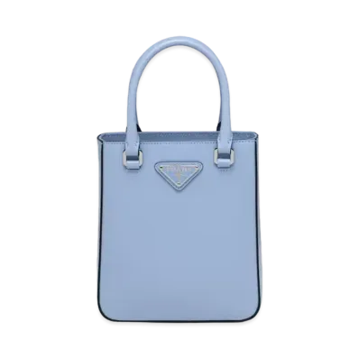 PRADA Small Brushed Leather Tote "Light Blue"