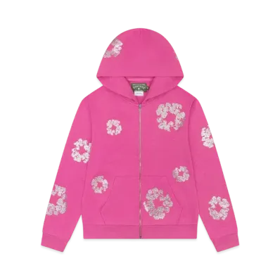 DENIM TEARS Cashmere Swarovski Cotton Wreath Zip Hoodie "Pink"